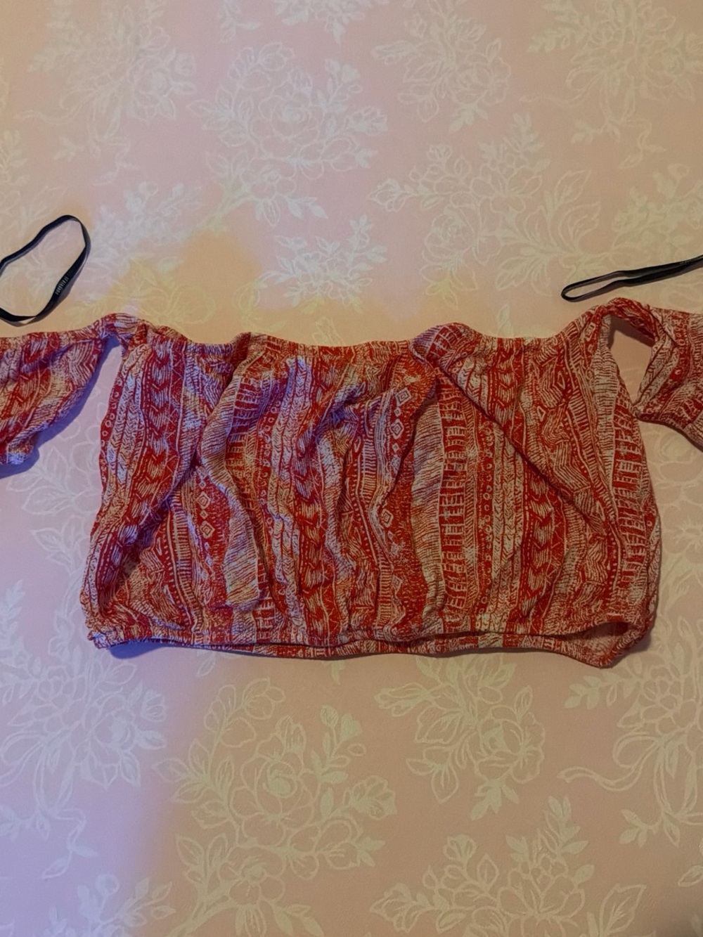 Forever 21 Red Patterned Off-Shoulder Crop Top